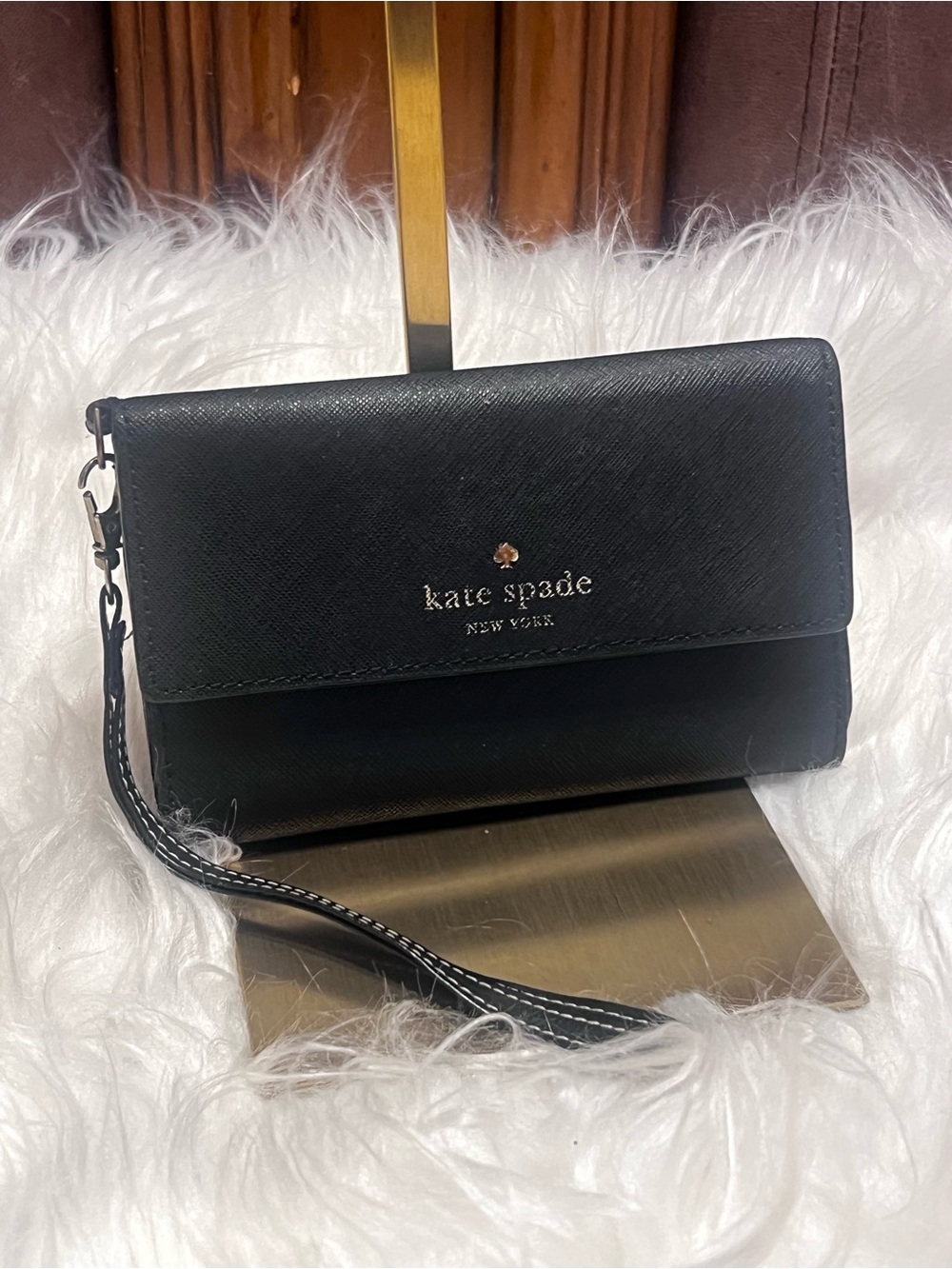 kate spade New York Black Saffiano Leather Wristlet Wallet